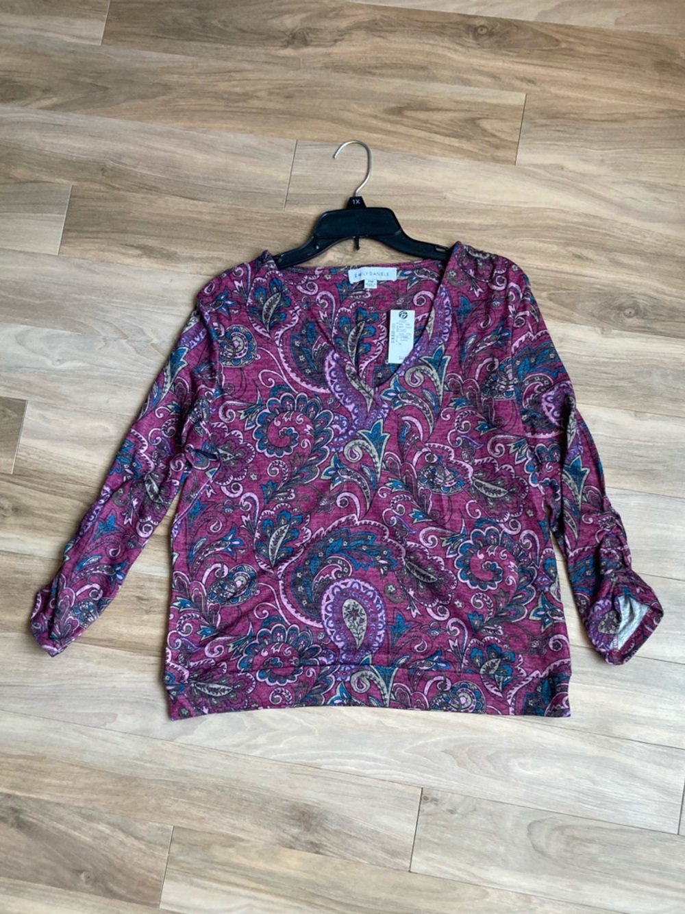 Emily Daniels paisley floral print top casual business casual Shirt PM petite M